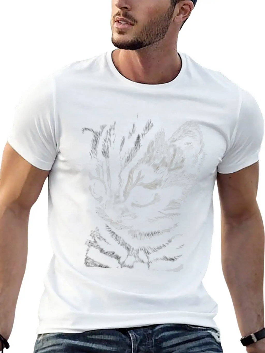 "Striped Kitten" Jamie's Hand-Drawn Cat Collection Soft Cotton Short Sleeve Tee – Unisex Wardrobe Staple