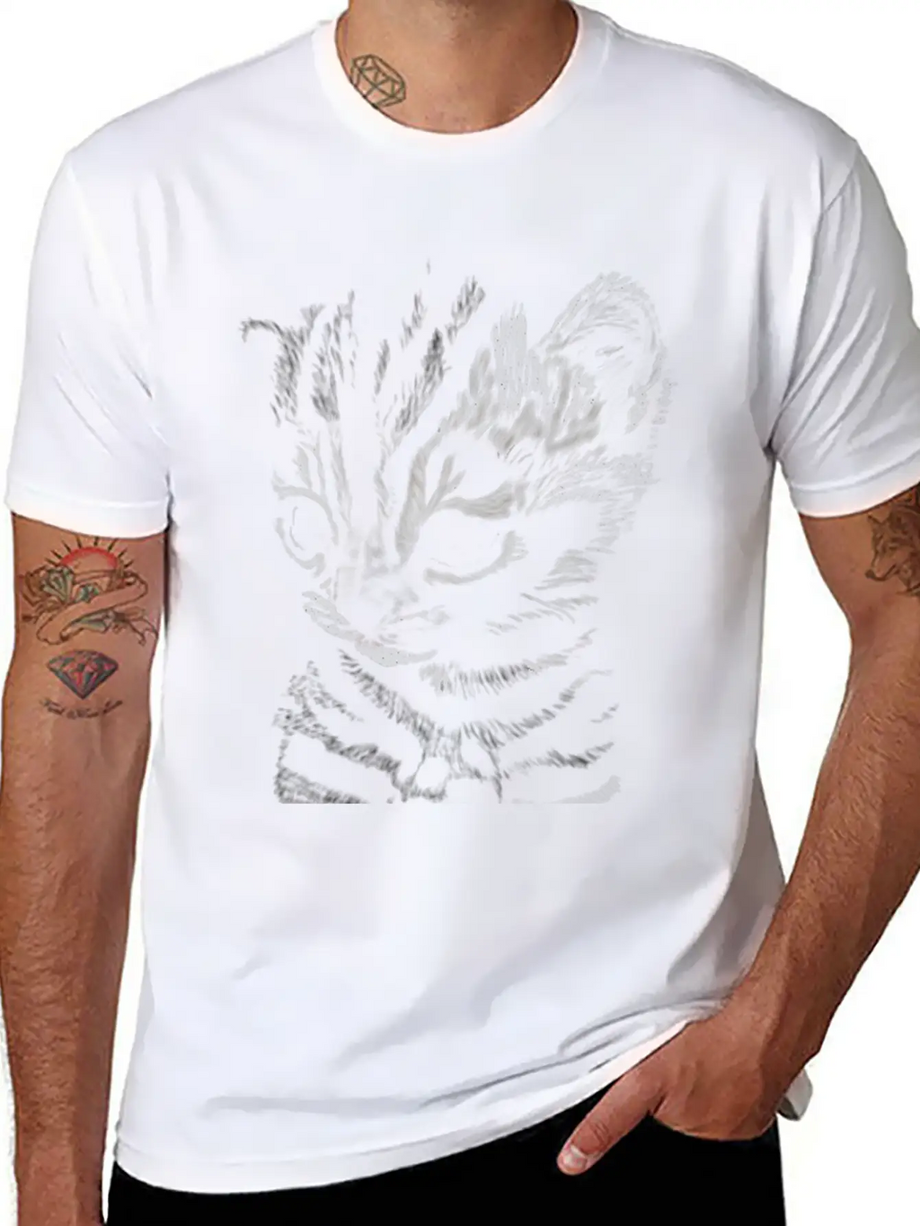 "Striped Kitten" Jamie's Hand-Drawn Cat Collection Soft Cotton Short Sleeve Tee – Unisex Wardrobe Staple