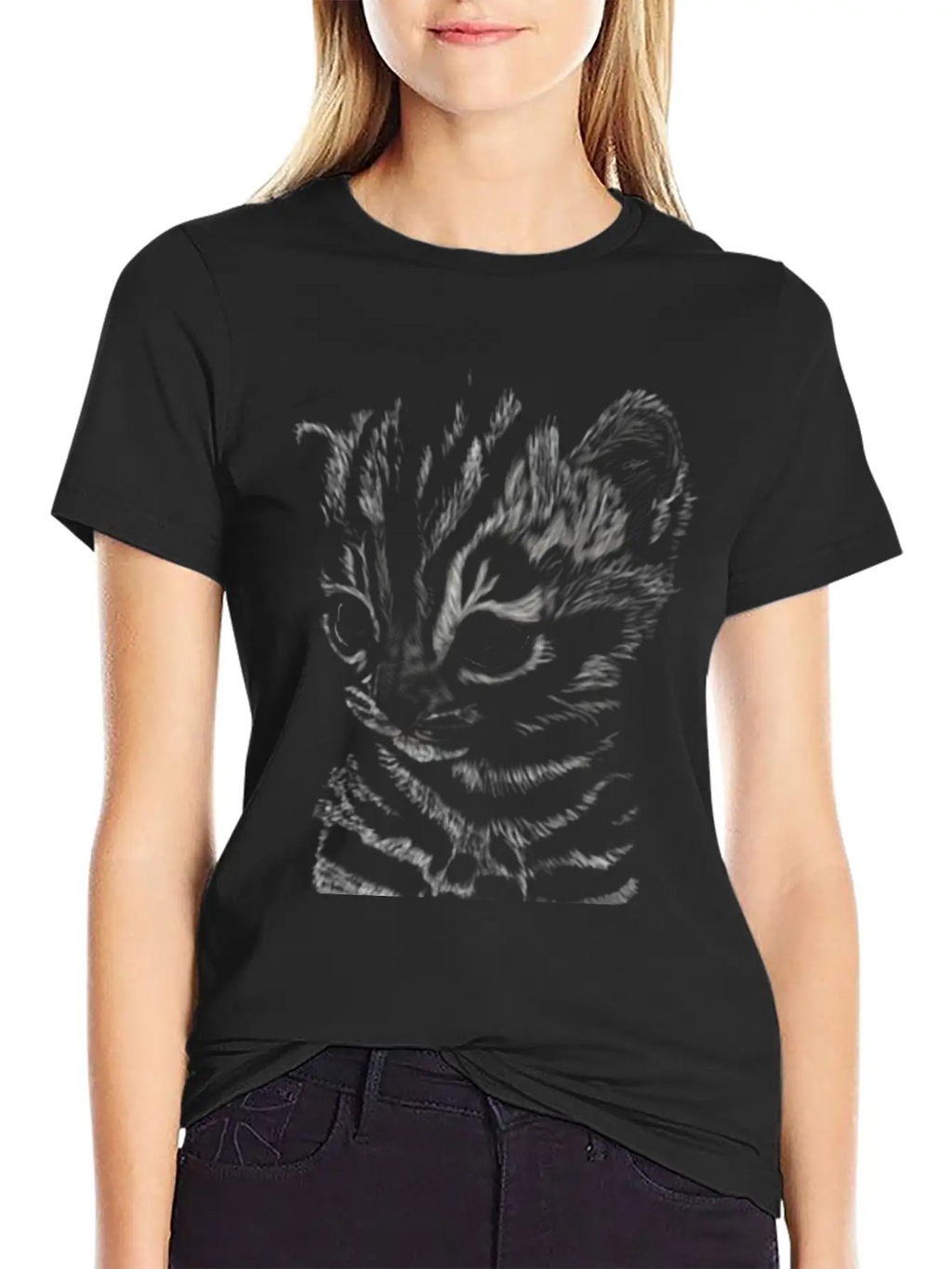 "Striped Kitten" Jamie's Hand-Drawn Cat Collection Soft Cotton Short Sleeve Tee – Unisex Wardrobe Staple