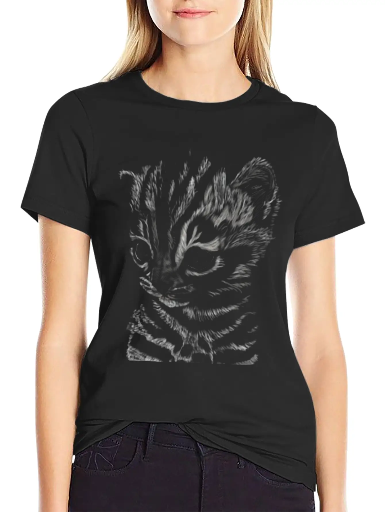 "Striped Kitten" Jamie's Hand-Drawn Cat Collection Soft Cotton Short Sleeve Tee – Unisex Wardrobe Staple
