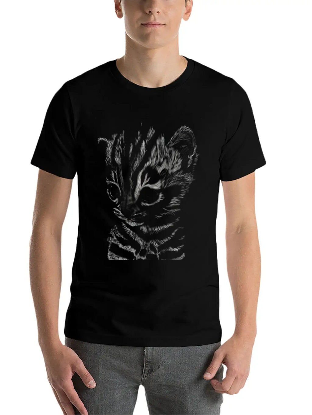 "Striped Kitten" Jamie's Hand-Drawn Cat Collection Soft Cotton Short Sleeve Tee – Unisex Wardrobe Staple
