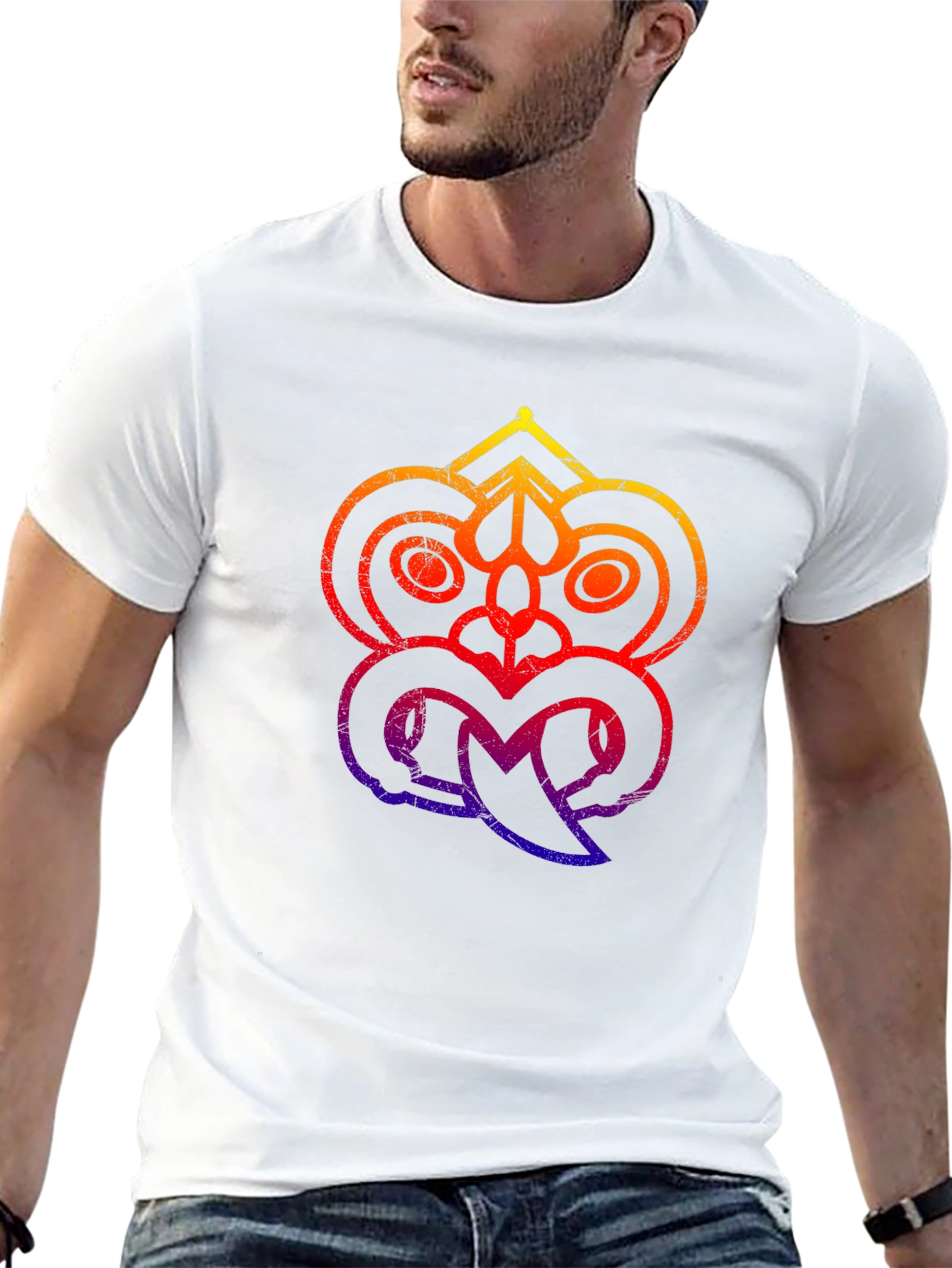 Abstract Tribal Face Graphic Black T-Shirt