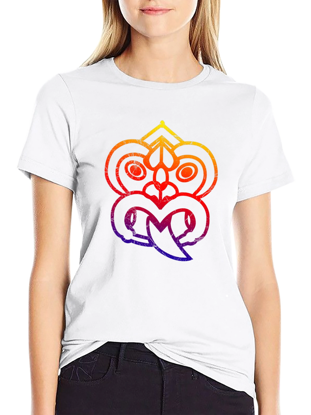Abstract Tribal Face Graphic Black T-Shirt