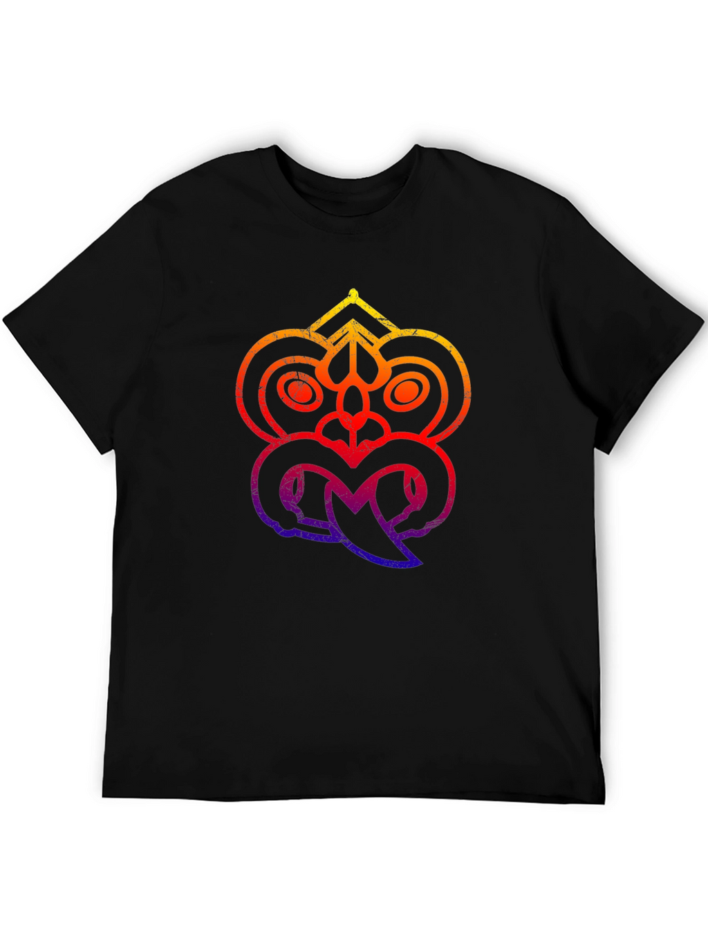 Abstract Tribal Face Graphic Black T-Shirt