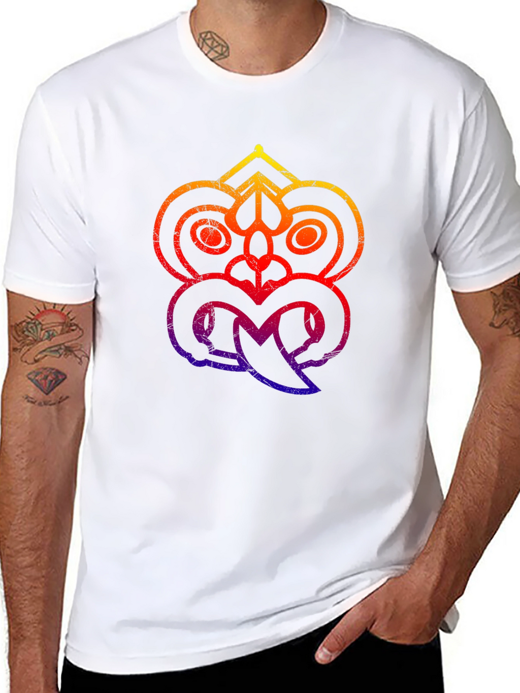 Abstract Tribal Face Graphic Black T-Shirt