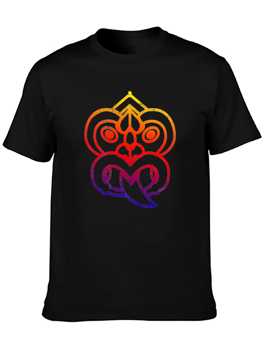 Abstract Tribal Face Graphic Black T-Shirt