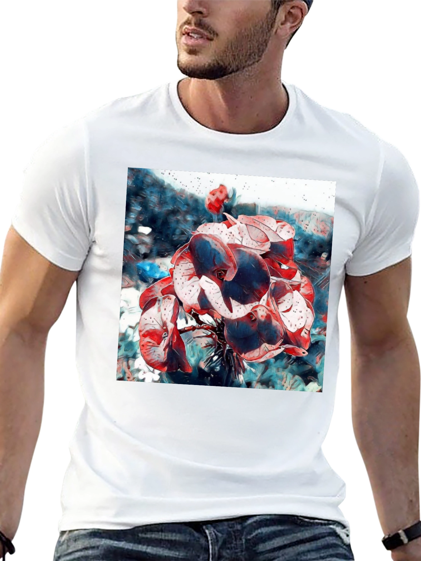 Abstract Floral T-Shirt - Artistic Botanical Design