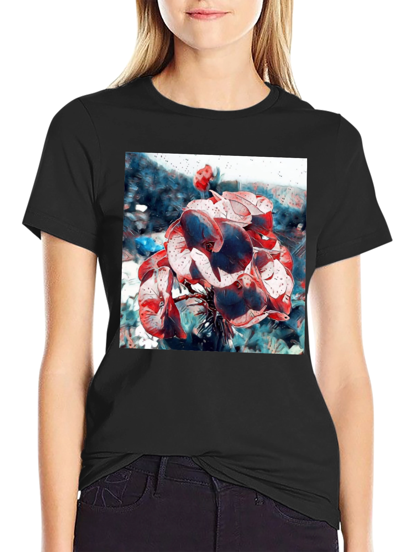 Abstract Floral T-Shirt - Artistic Botanical Design