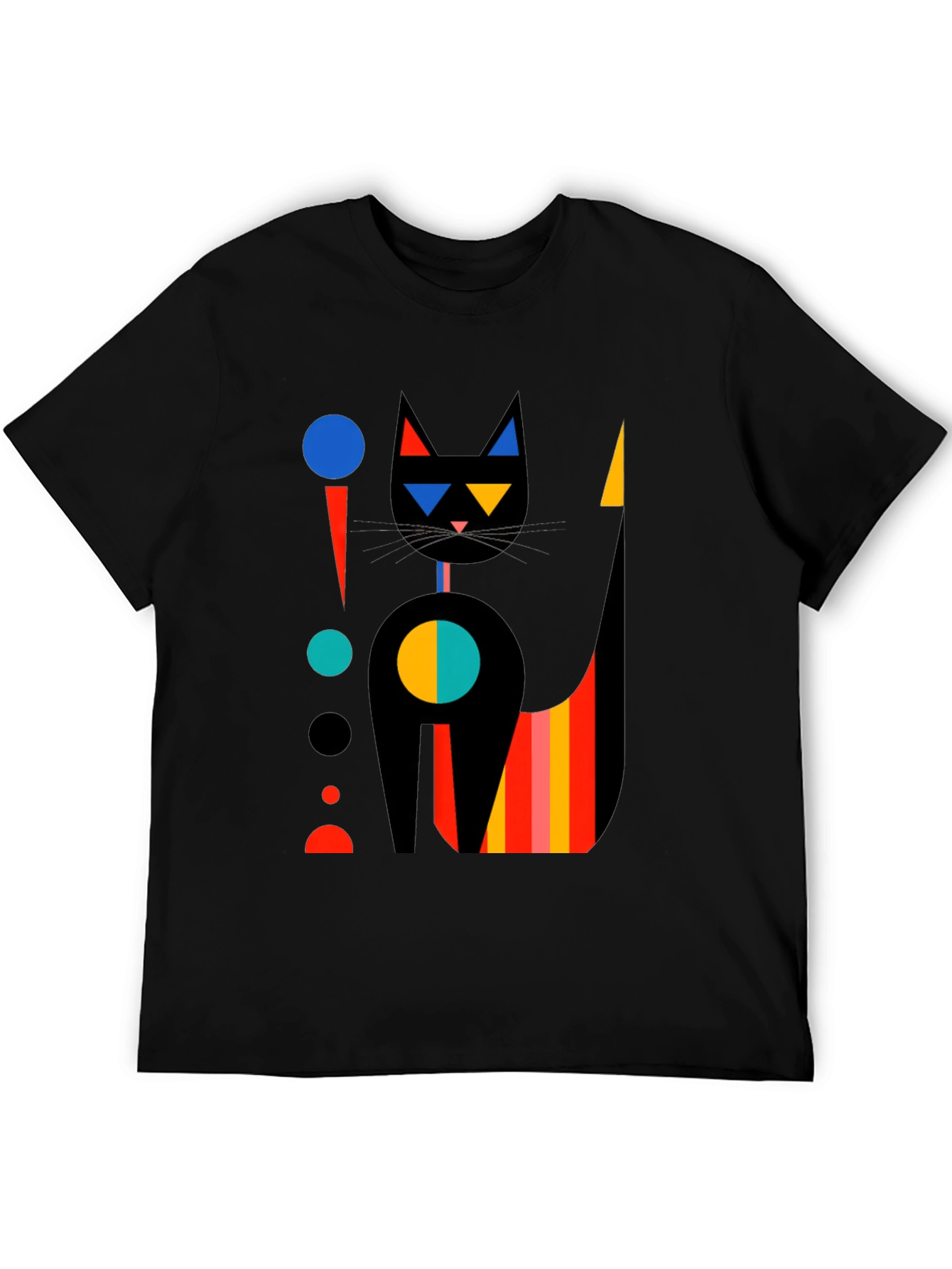 Abstract Geometric Cat Graphic Tee - Stylish Black T-Shirt