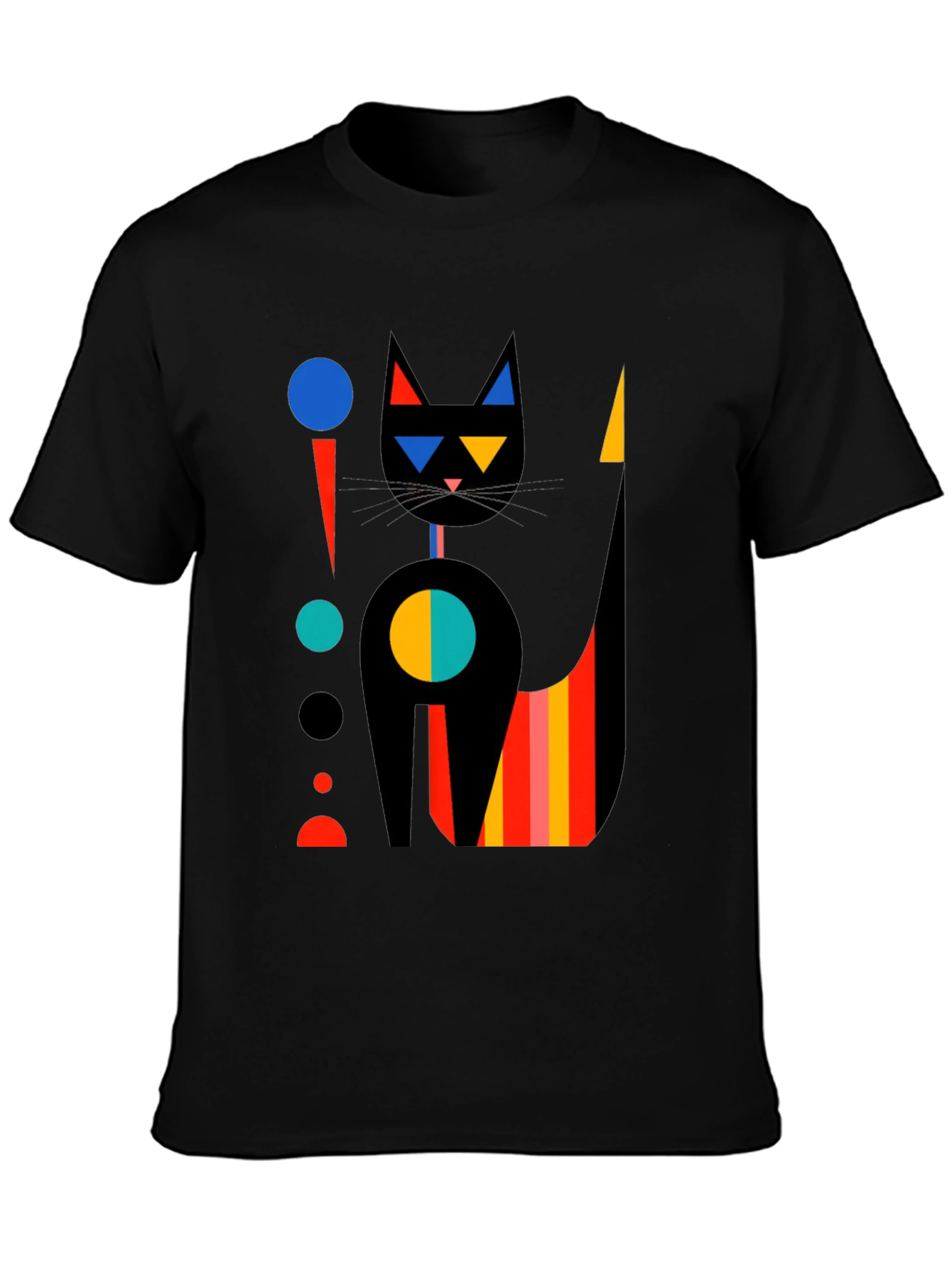 Abstract Geometric Cat Graphic Tee - Stylish Black T-Shirt