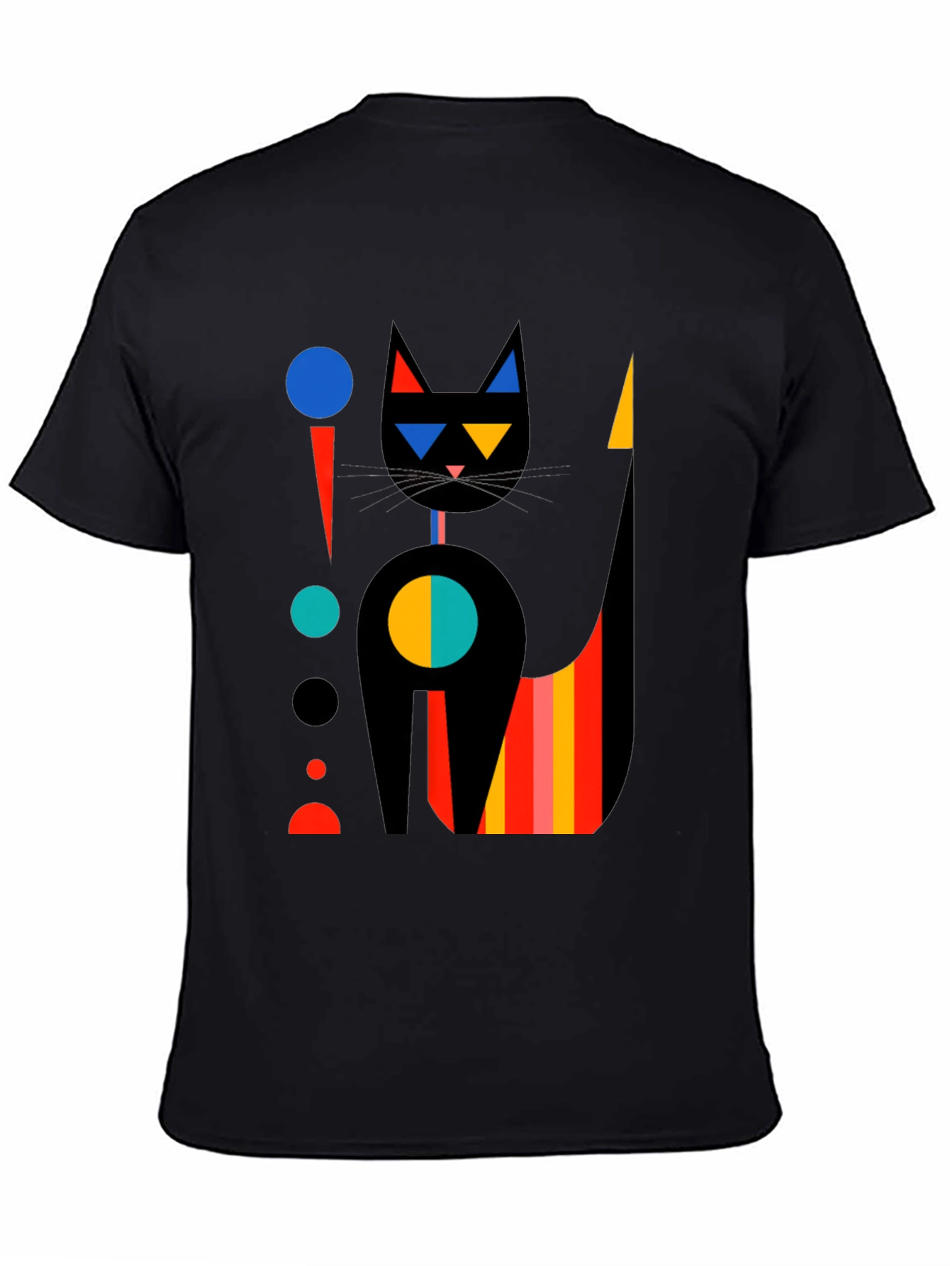 Abstract Geometric Cat Graphic Tee - Stylish Black T-Shirt