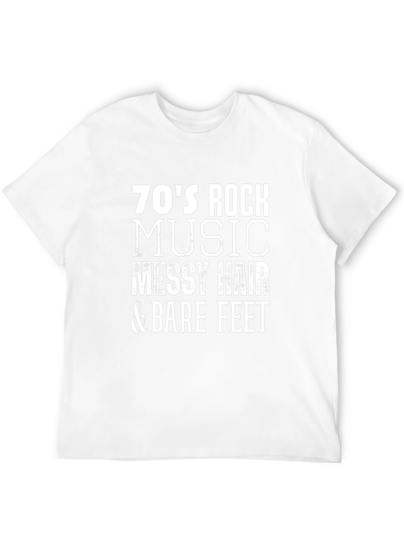 70s Rock Music T-Shirt - Messy Hair & Bare Feet