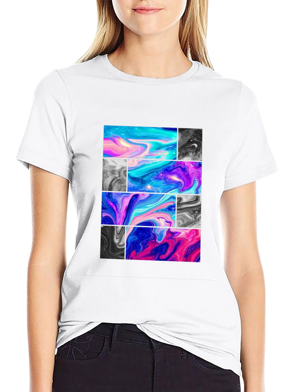 Abstract Marble Block Graphic Print T-Shirt