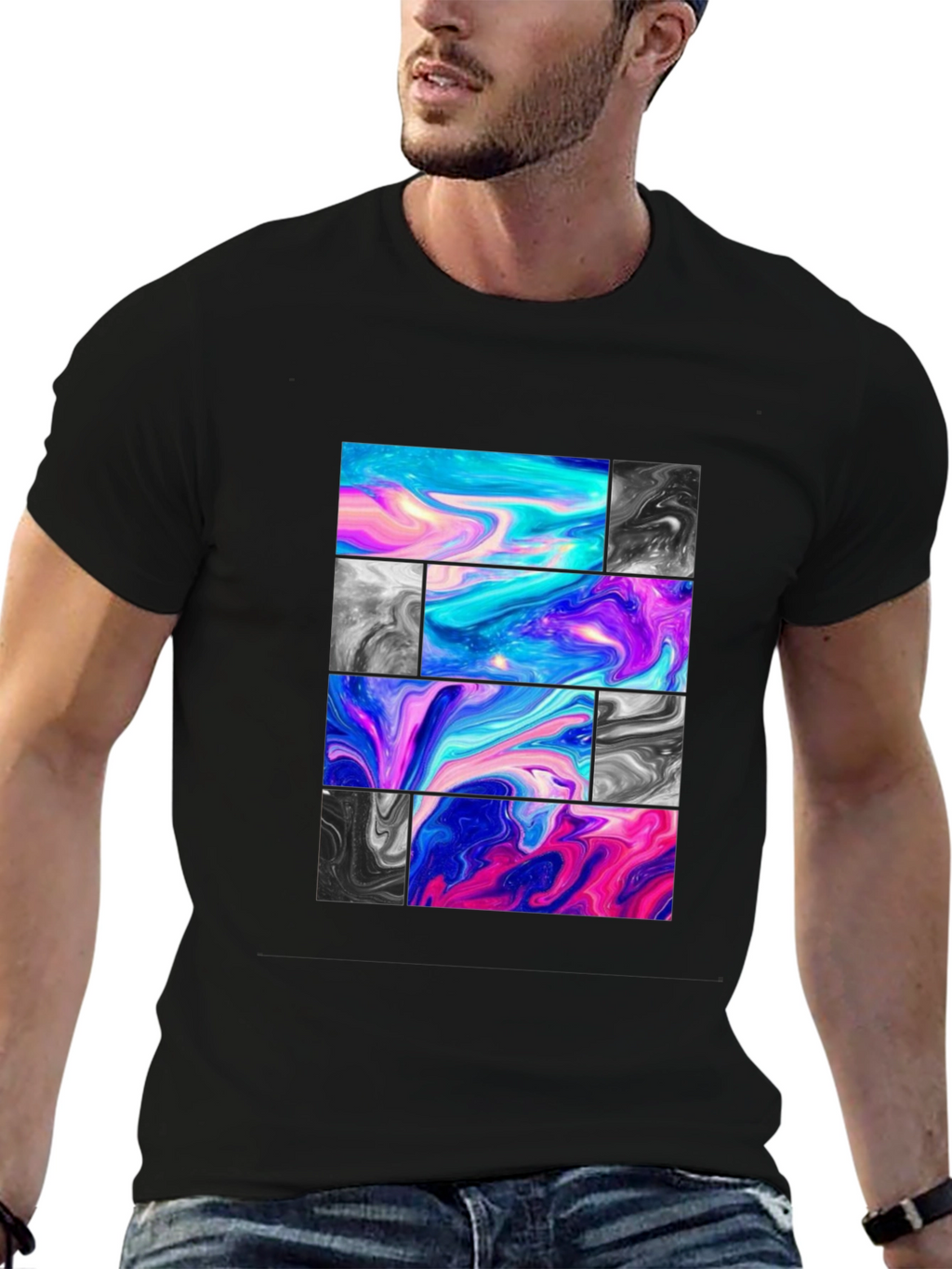 Abstract Marble Block Graphic Print T-Shirt