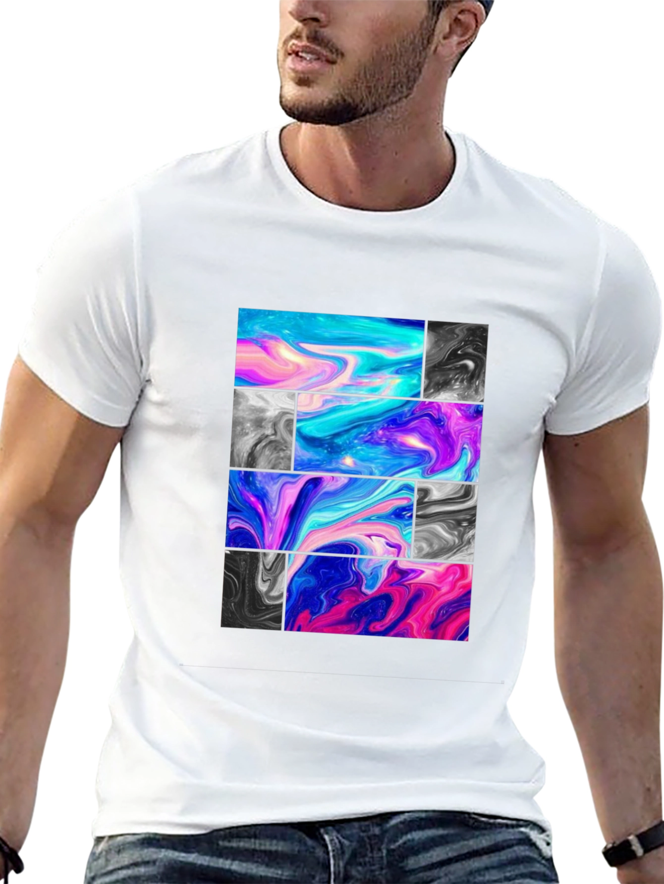 Abstract Marble Block Graphic Print T-Shirt