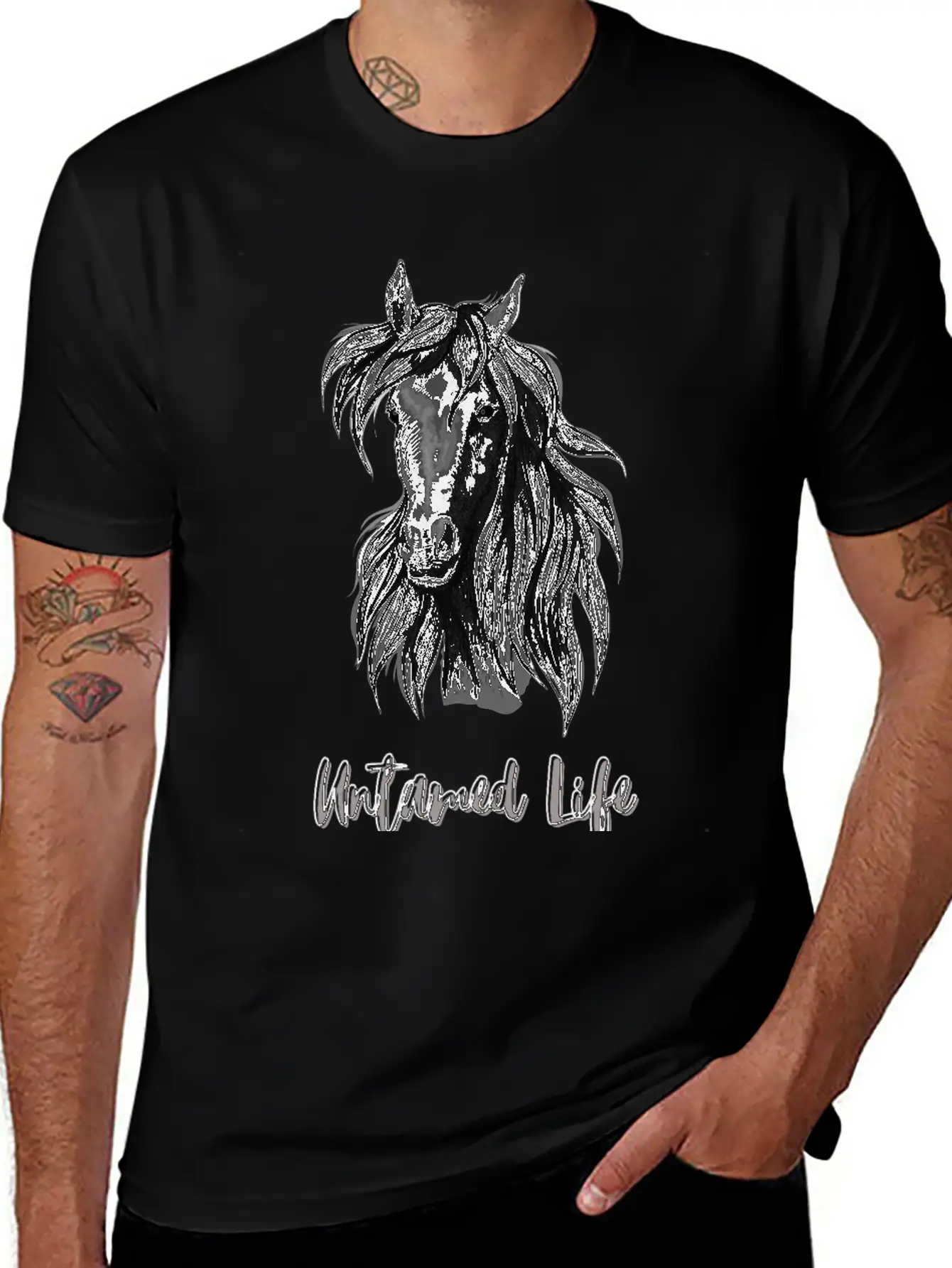 "Untamed Life" Horse Graphic Illustration Design Unisex Casual T-Shirt – Clean Design For Daily Comfort