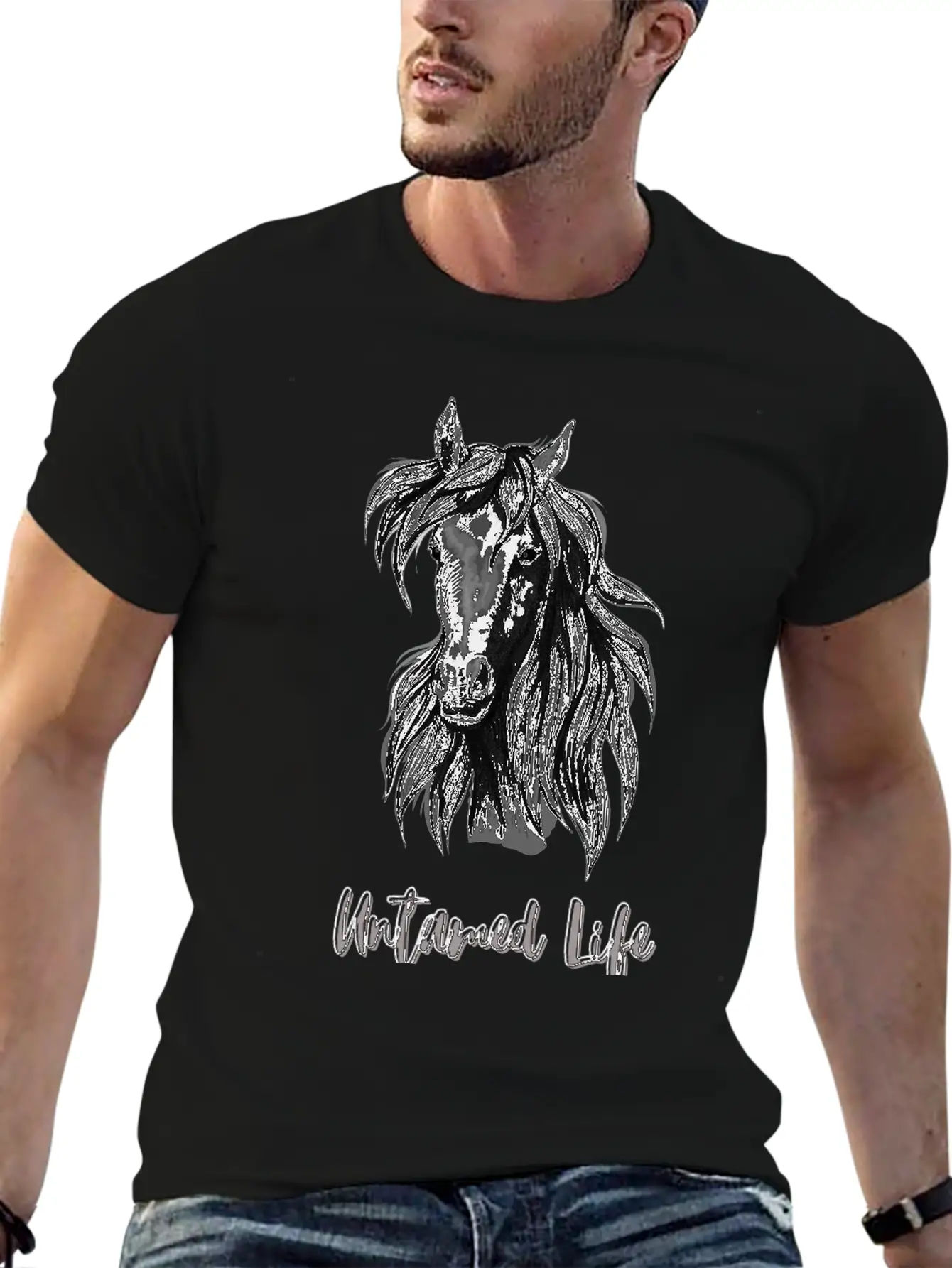 "Untamed Life" Horse Graphic Illustration Design Unisex Casual T-Shirt – Clean Design For Daily Comfort