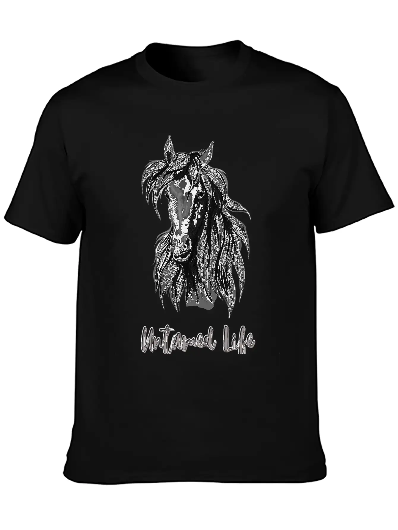 "Untamed Life" Horse Graphic Illustration Design Unisex Casual T-Shirt – Clean Design For Daily Comfort