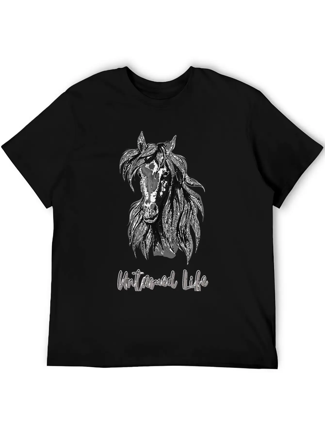 "Untamed Life" Horse Graphic Illustration Design Unisex Casual T-Shirt – Clean Design For Daily Comfort