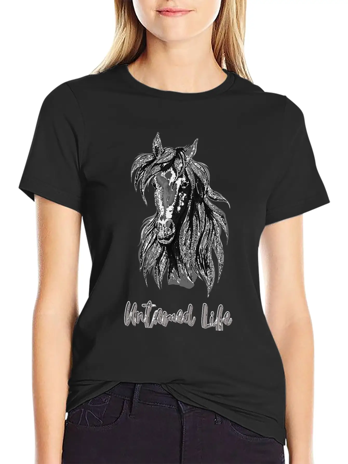 "Untamed Life" Horse Graphic Illustration Design Unisex Casual T-Shirt – Clean Design For Daily Comfort