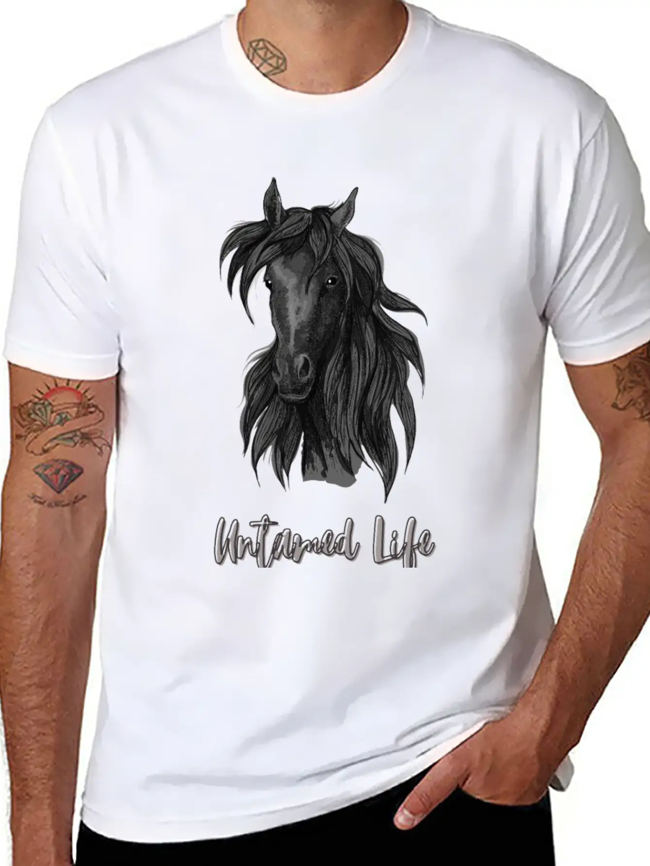 "Untamed Life" Horse Graphic Illustration Design Unisex Casual T-Shirt – Clean Design For Daily Comfort