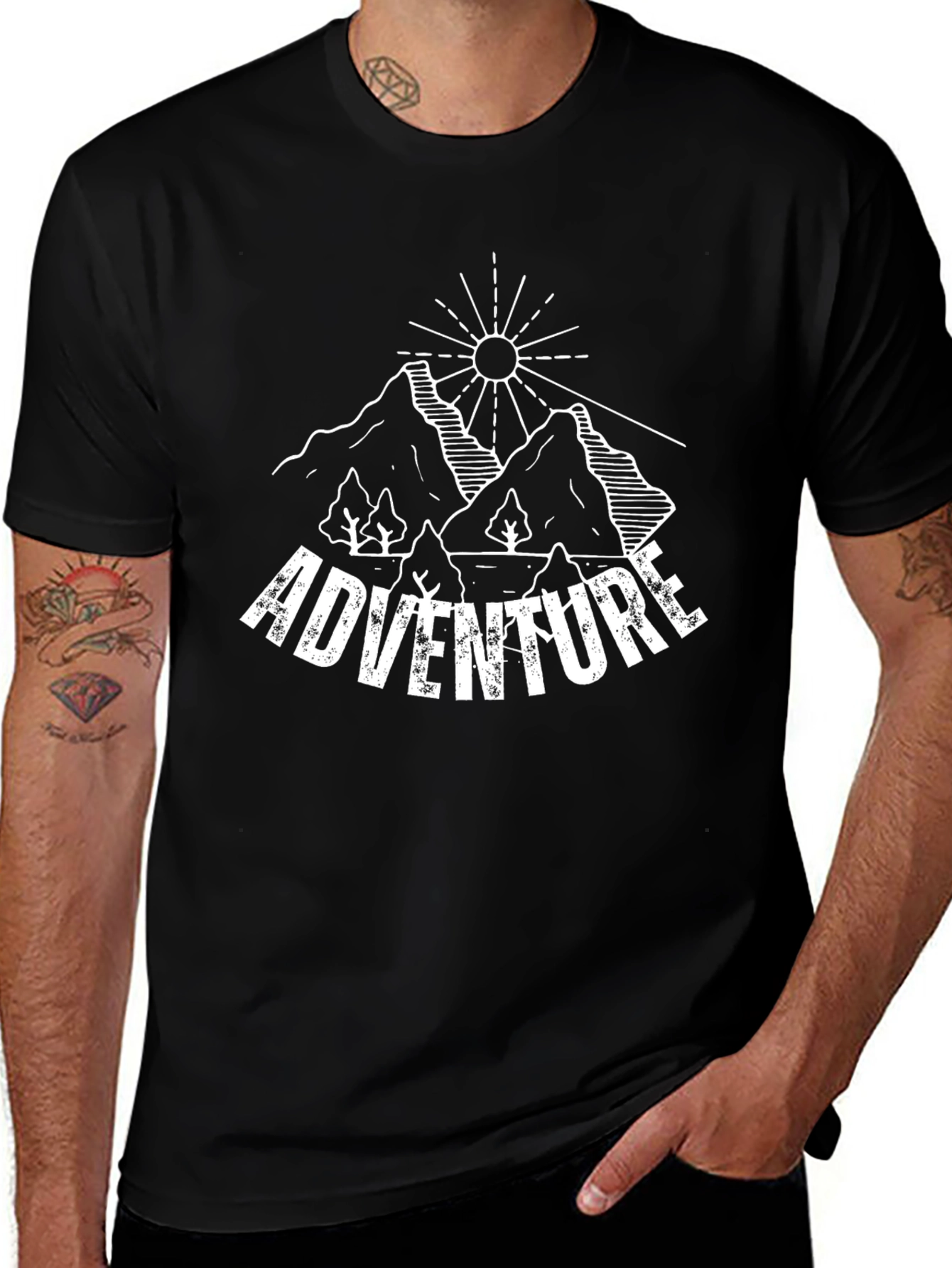 Adventure Graphic Tee - Mountain Scene Black T-Shirt
