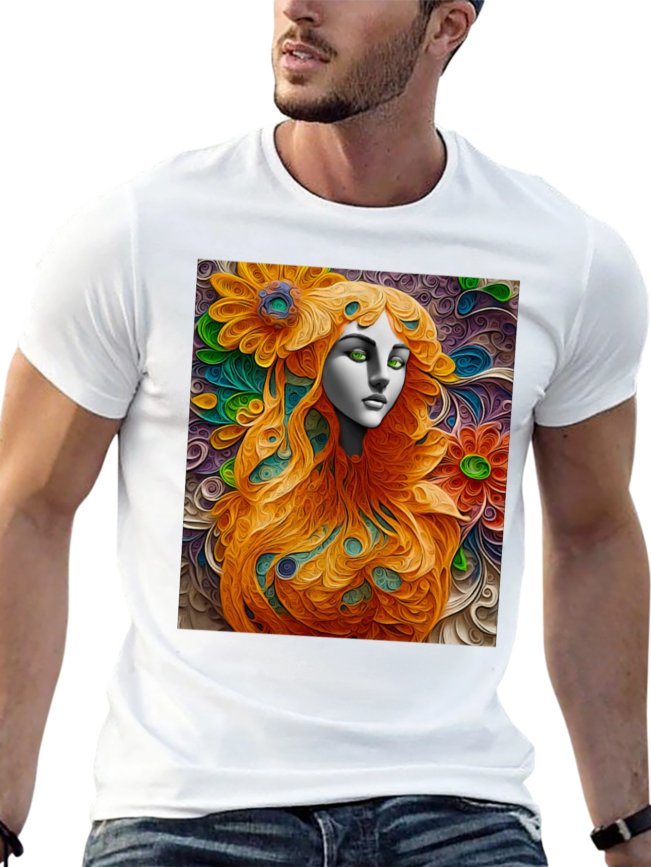 Abstract Floral Woman Graphic Tee - Artistic Style