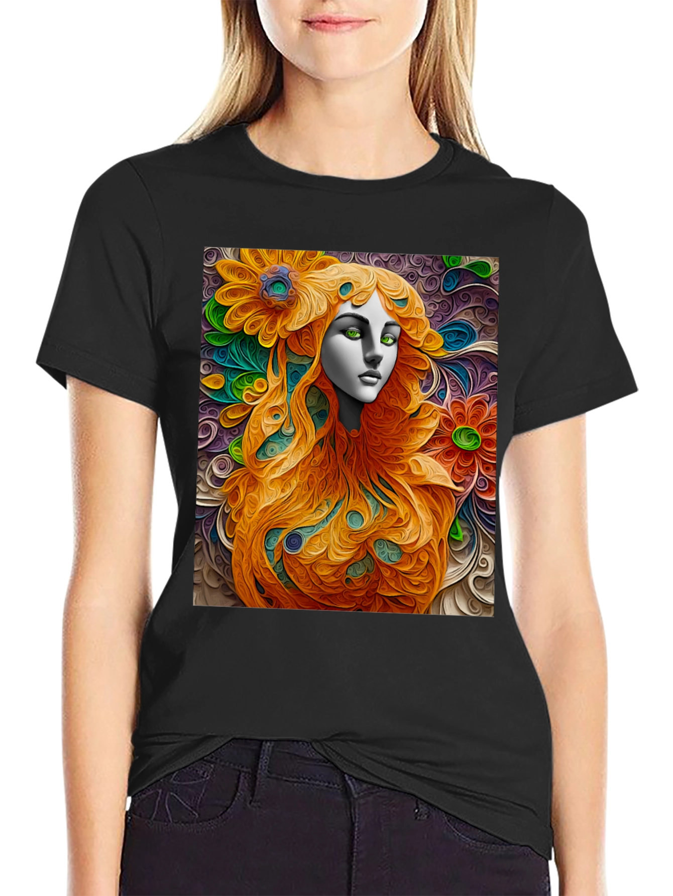 Abstract Floral Woman Graphic Tee - Artistic Style