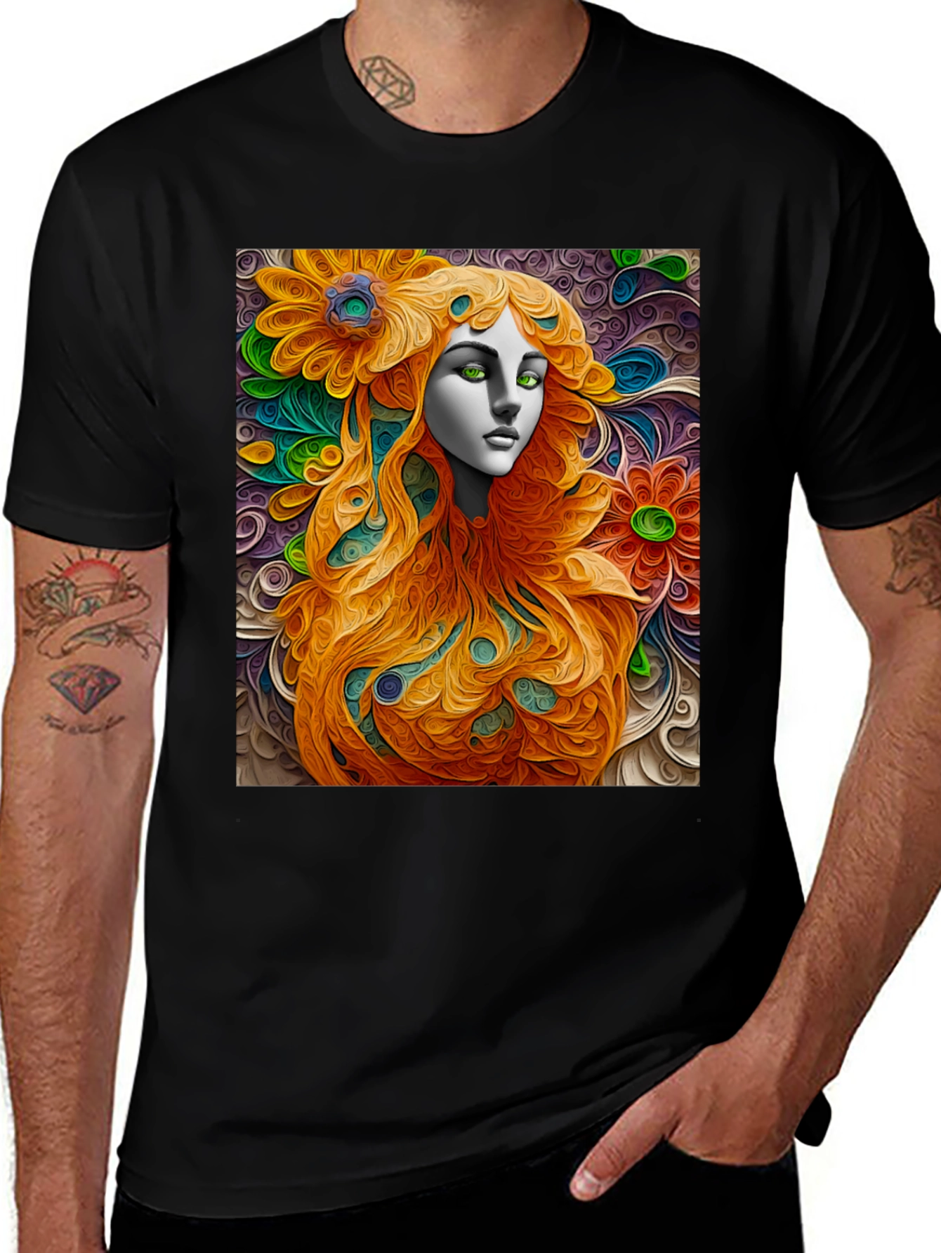 Abstract Floral Woman Graphic Tee - Artistic Style