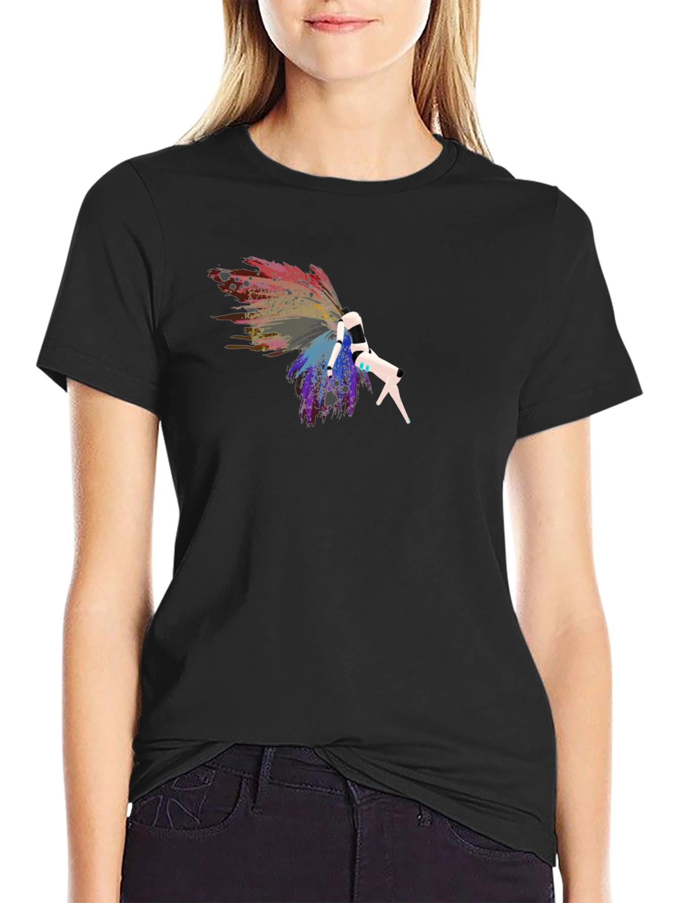 Abstract Graphic Tee - Black Cotton Blend T-Shirt