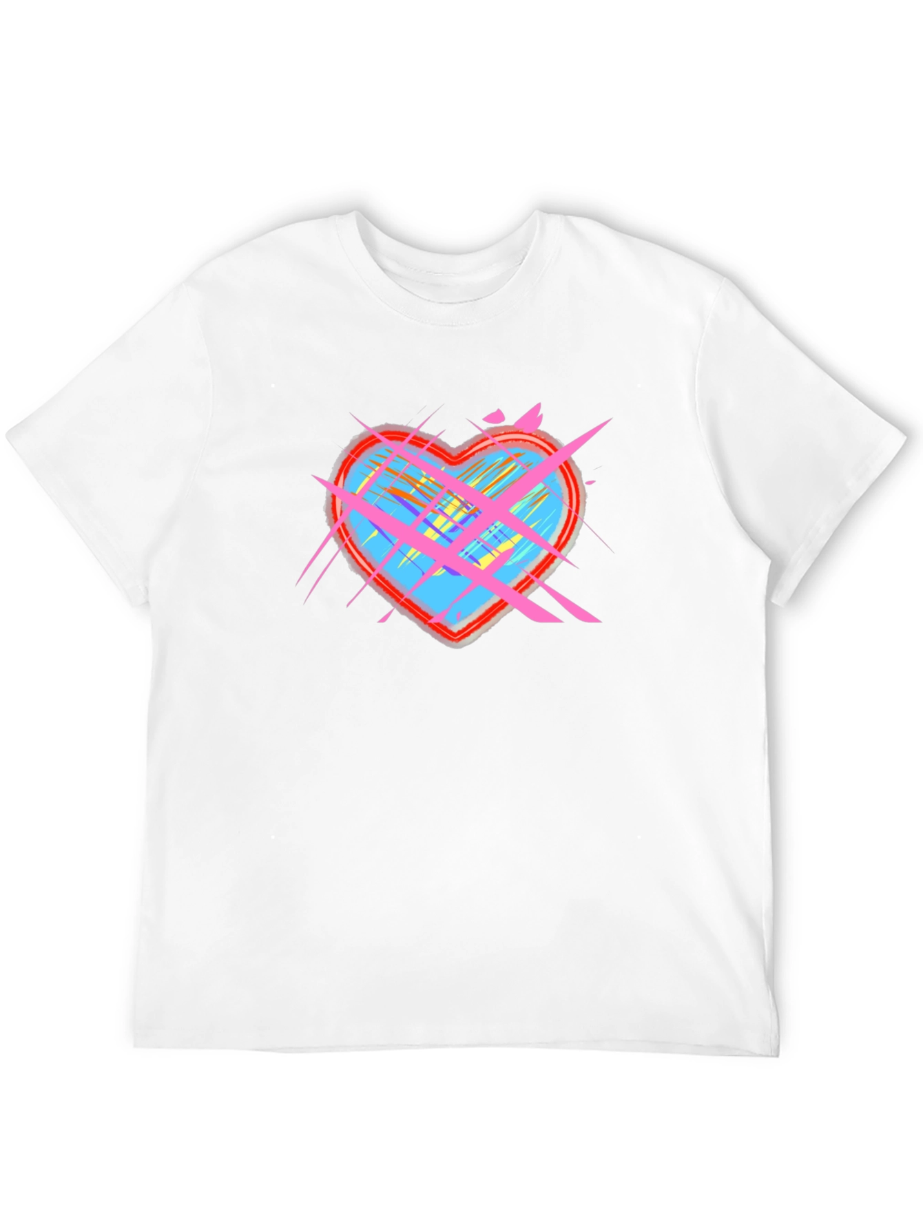 Abstract Heart Graphic Tee - Black Cotton Casual Top