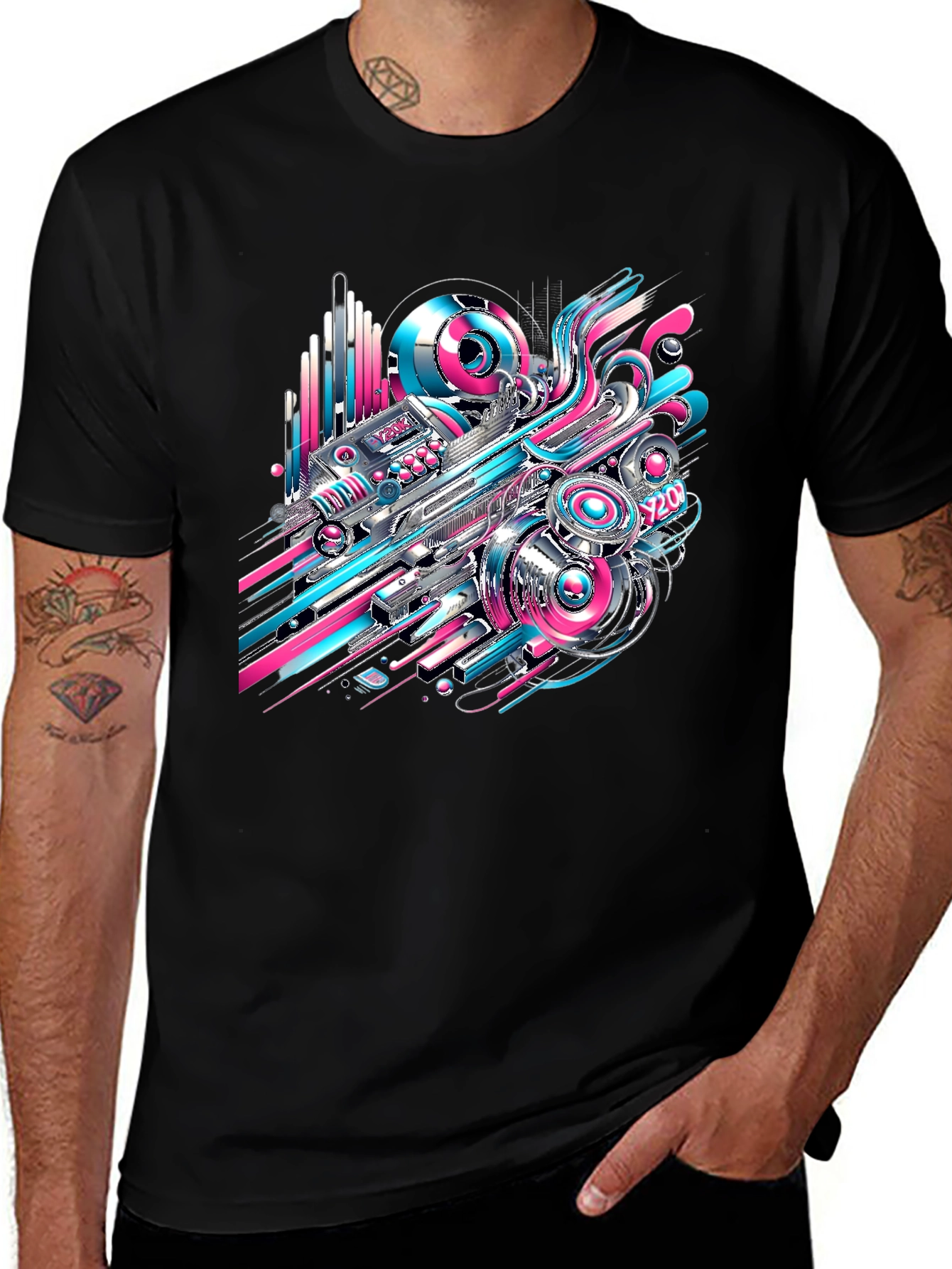 Abstract Tech Black T-Shirt - Bold Design