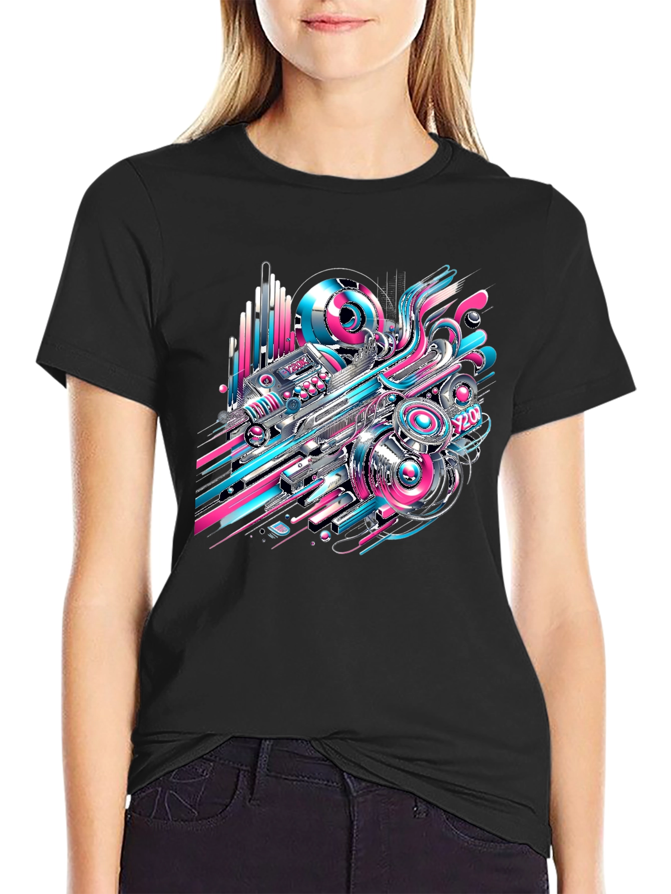Abstract Tech Black T-Shirt - Bold Design