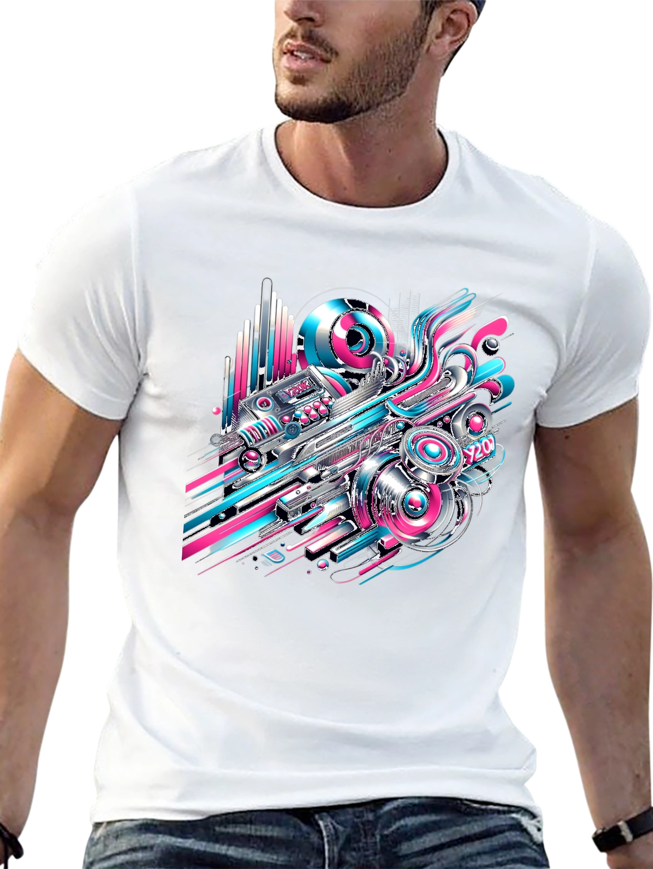 Abstract Tech Black T-Shirt - Bold Design
