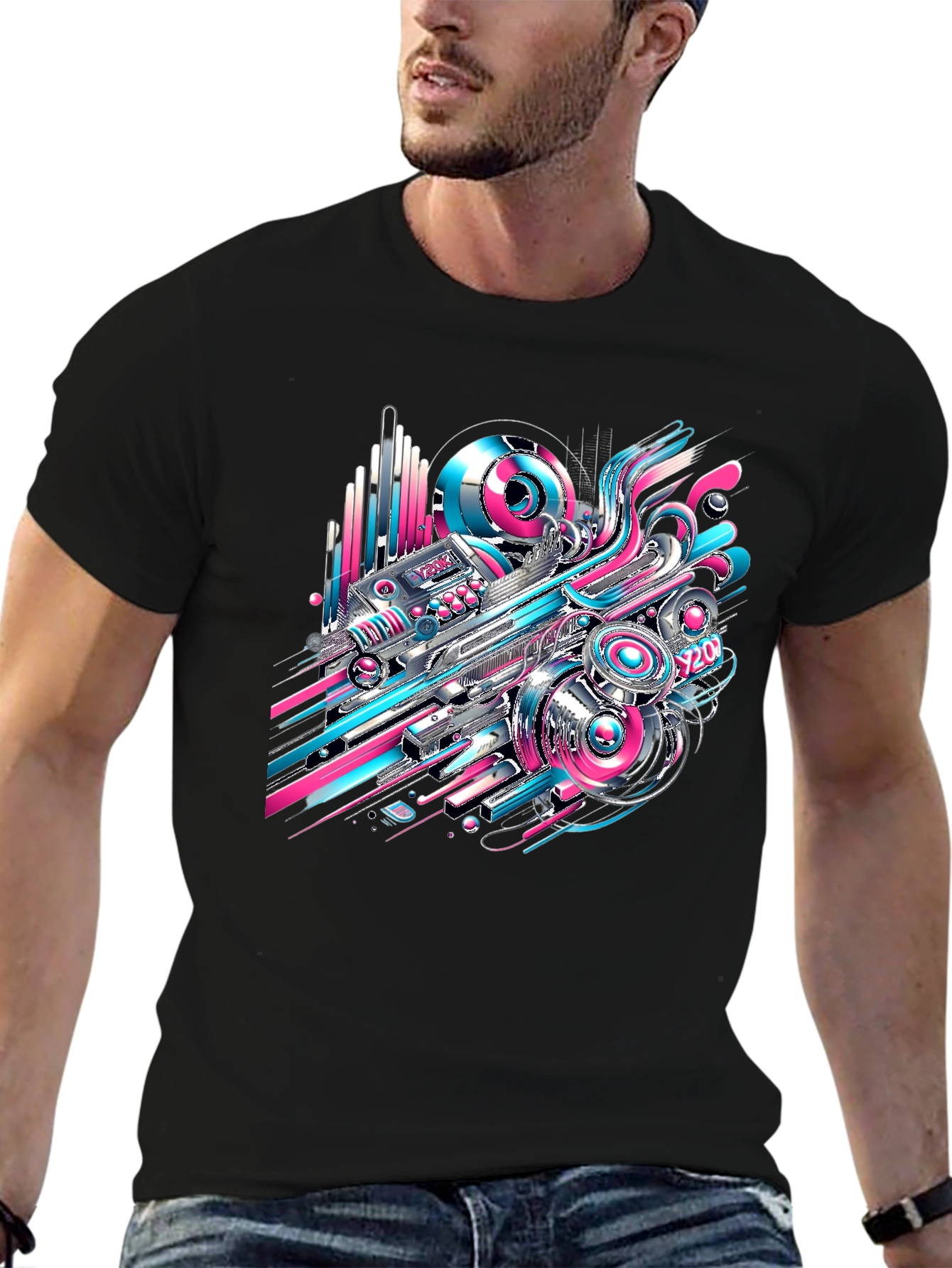 Abstract Tech Black T-Shirt - Bold Design