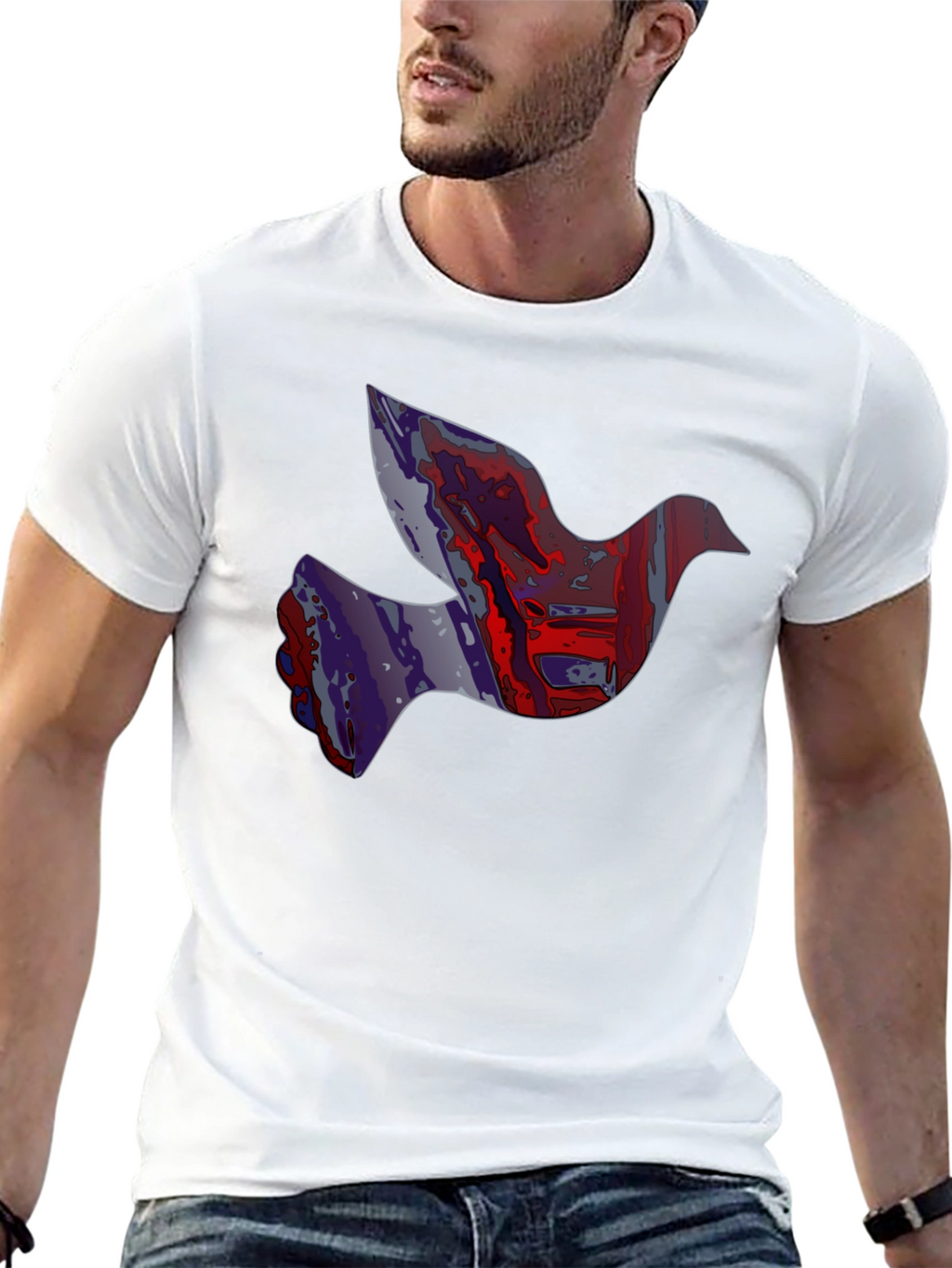 Abstract Dove Graphic Print Black T-Shirt