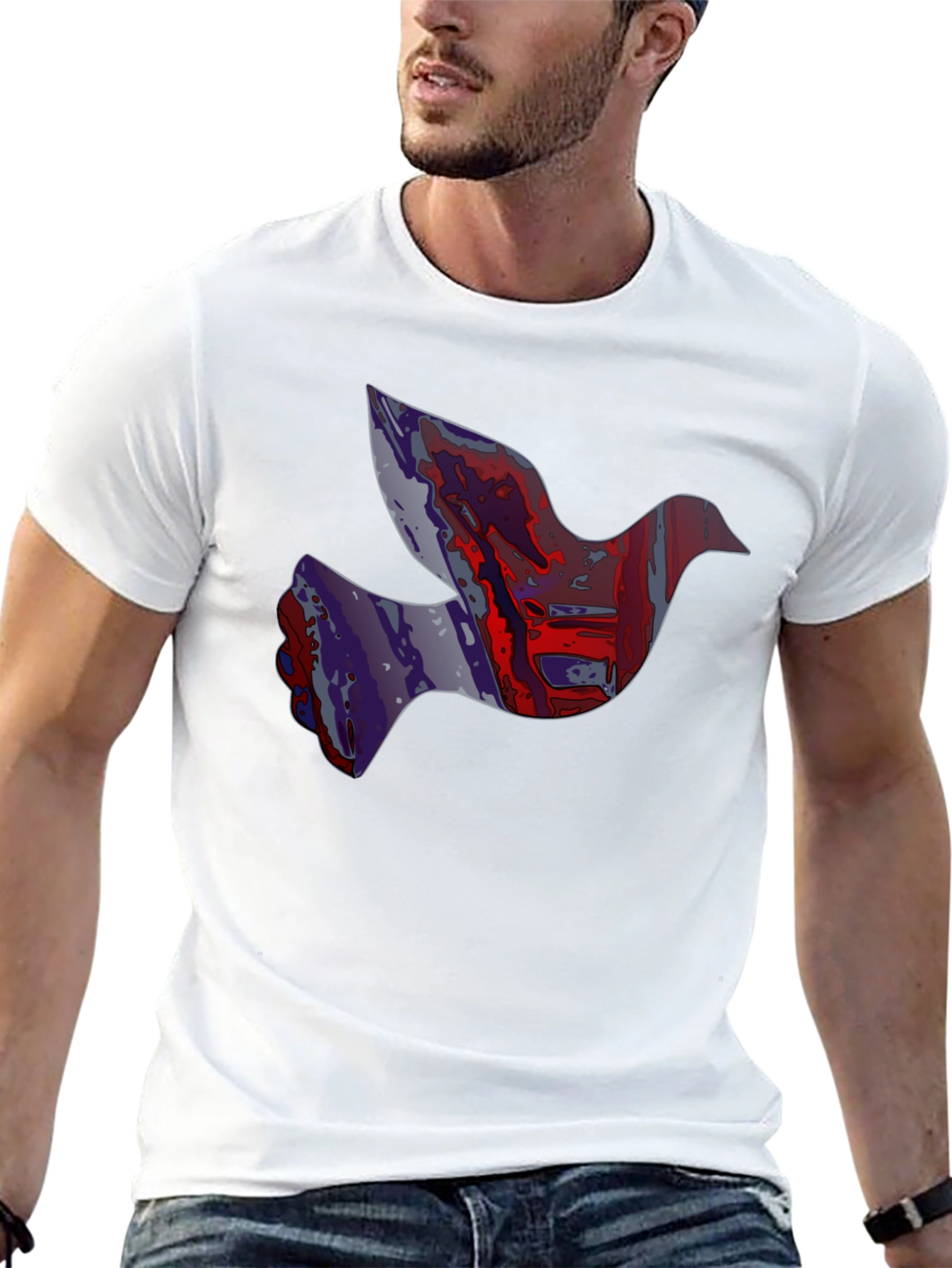Abstract Dove Graphic Print Black T-Shirt