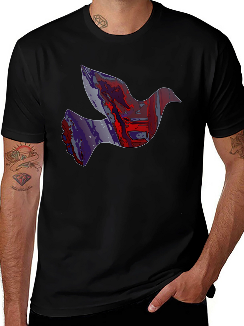 Abstract Dove Graphic Print Black T-Shirt