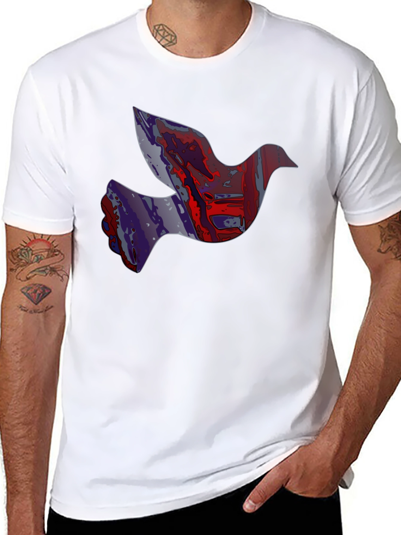 Abstract Dove Graphic Print Black T-Shirt