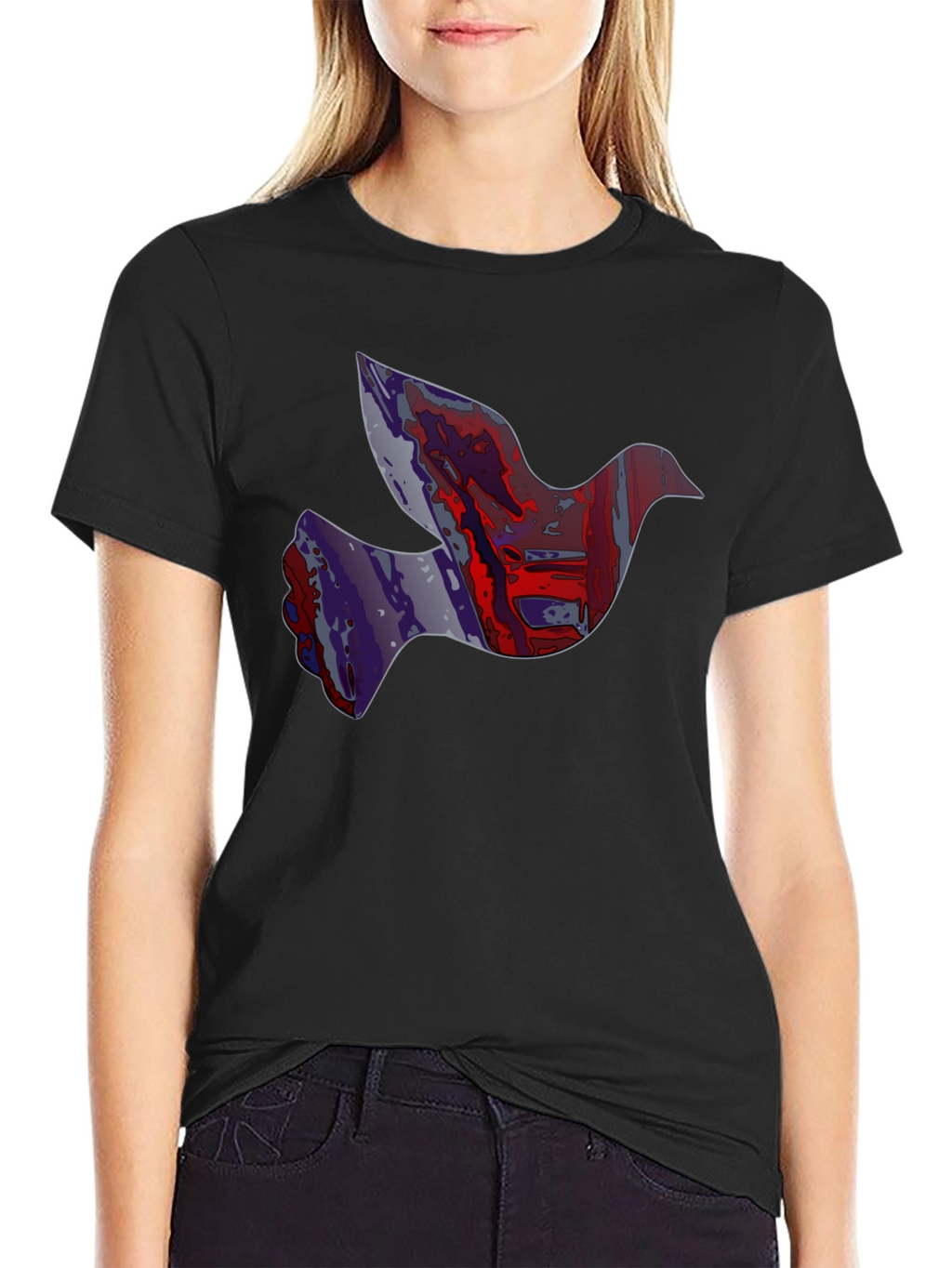 Abstract Dove Graphic Print Black T-Shirt