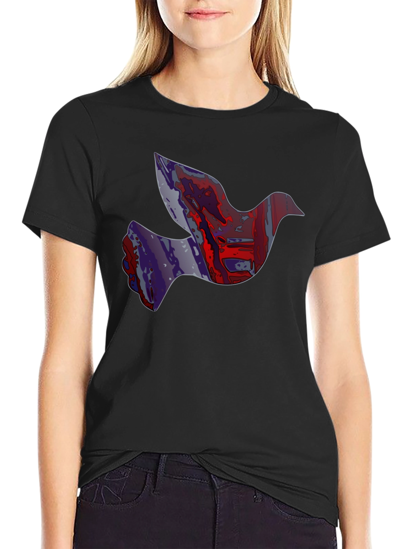 Abstract Dove Graphic Print Black T-Shirt