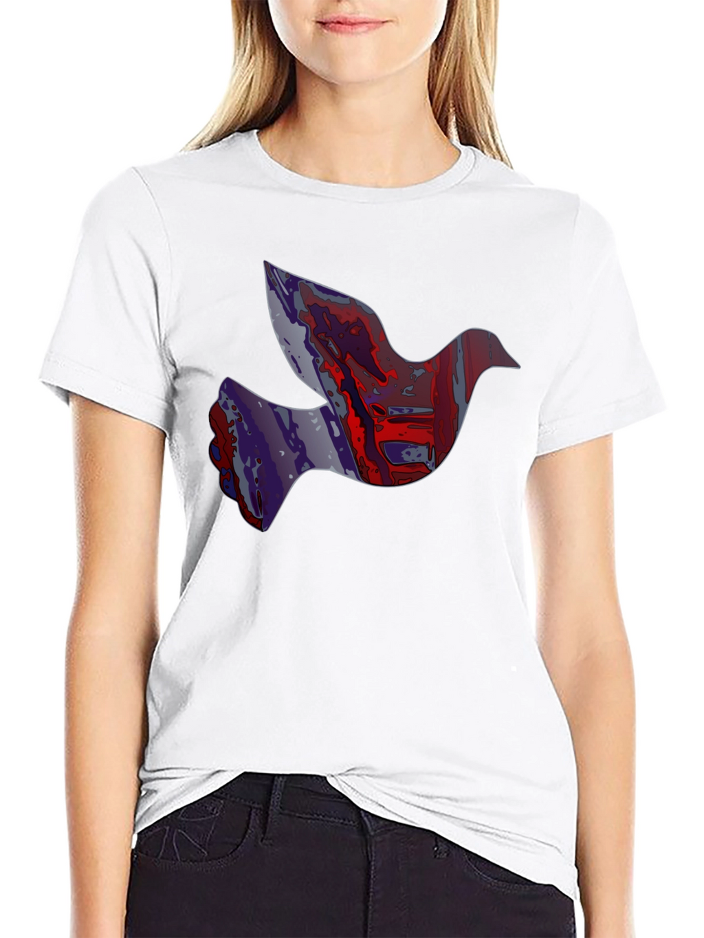 Abstract Dove Graphic Print Black T-Shirt