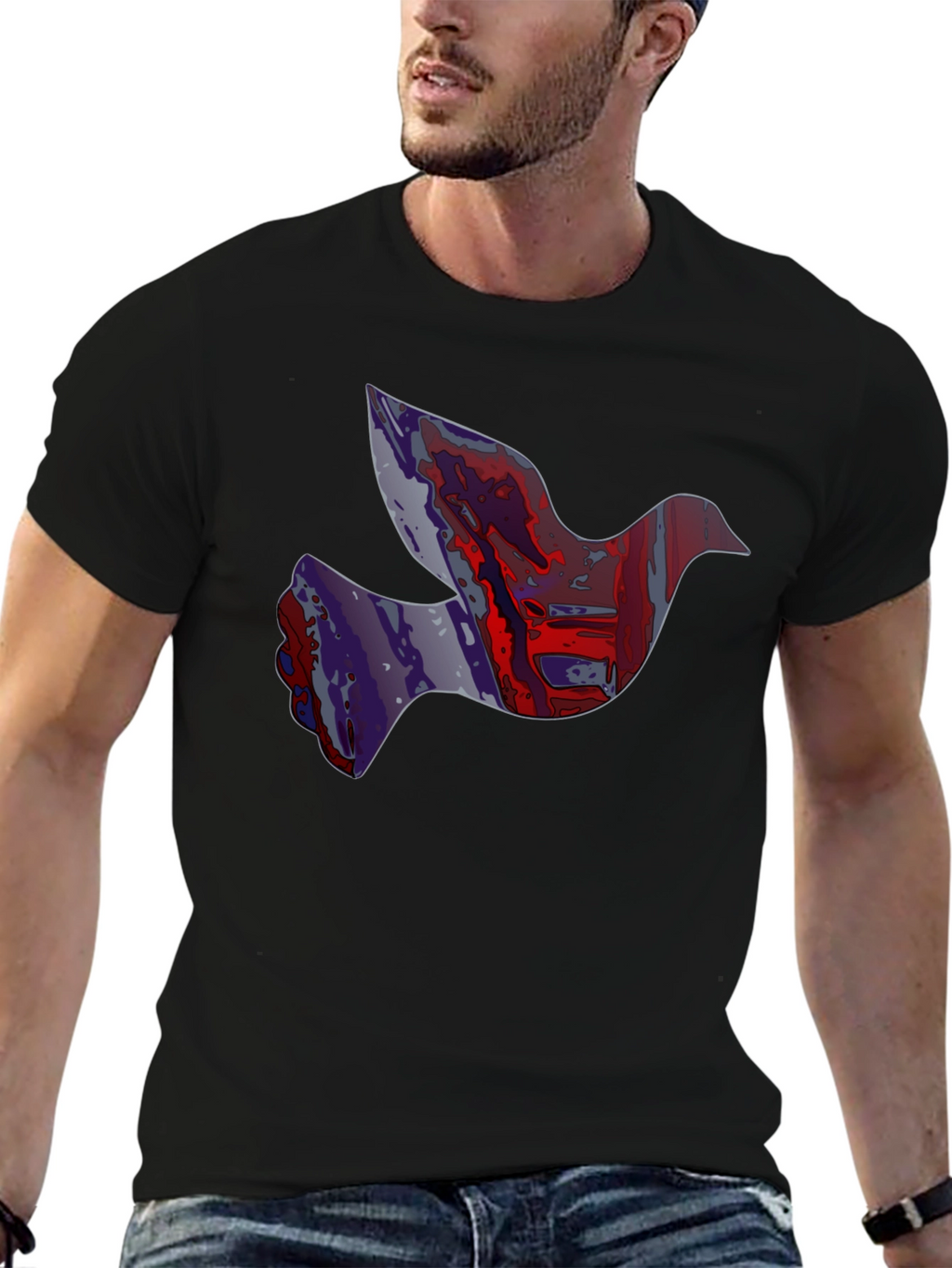 Abstract Dove Graphic Print Black T-Shirt