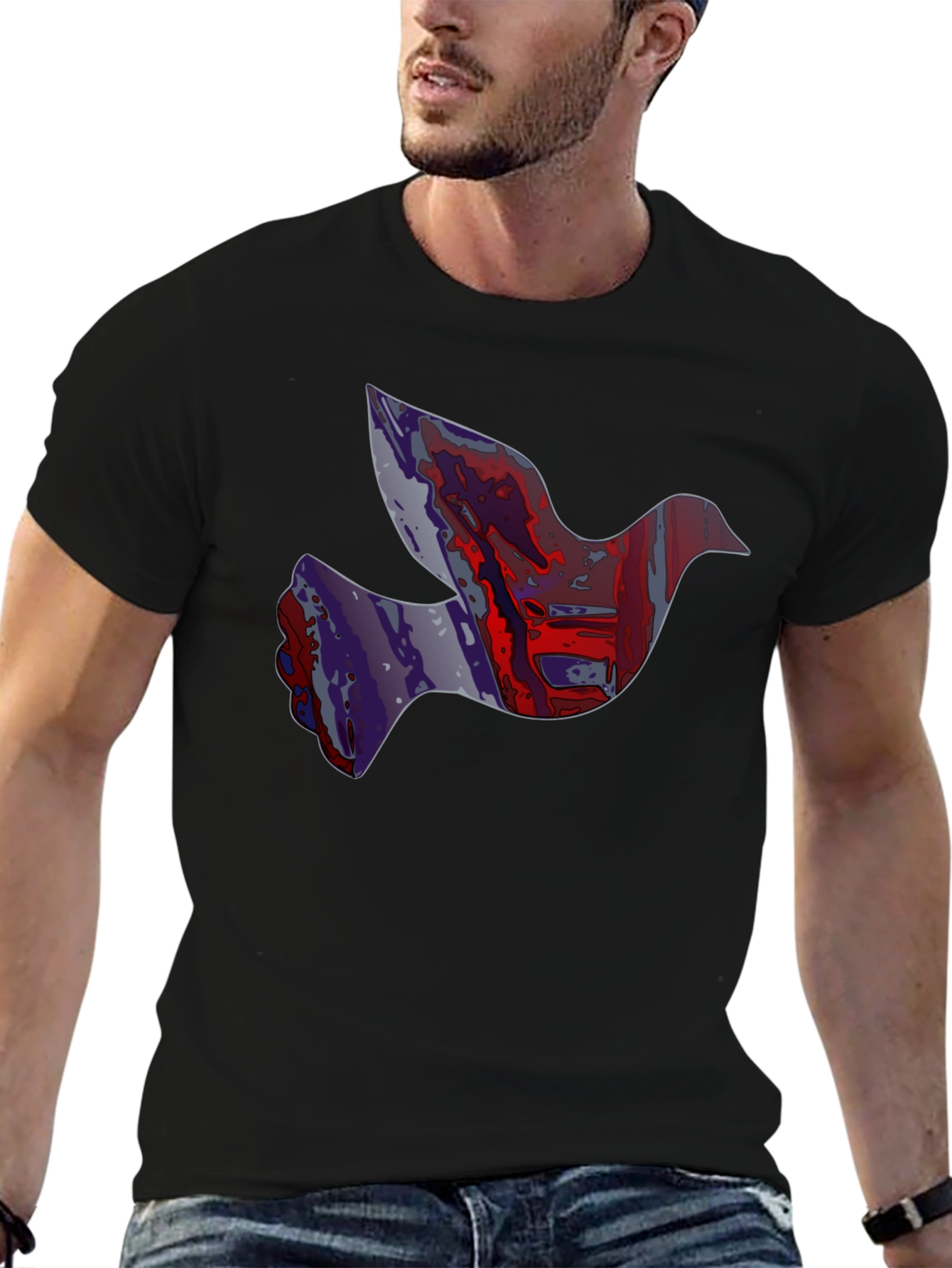 Abstract Dove Graphic Print Black T-Shirt
